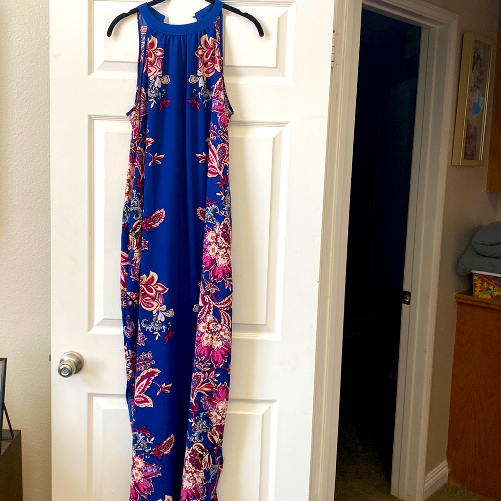 Womens royal blue floral maxi dress